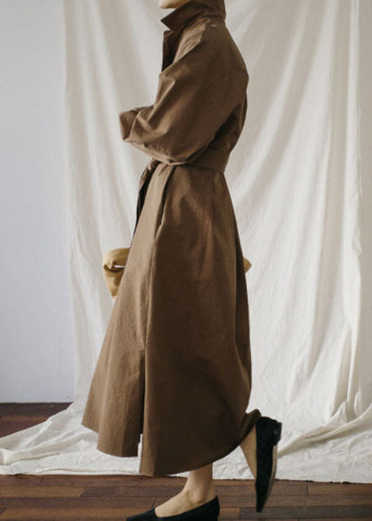 Art Chocolate Peter Pan Kragen Taschen Baumwollhemden Kleid Frühling