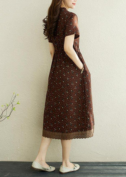 Art Chocolate Print Patchwork Vacation Summer Cotton Dress - SooLinen