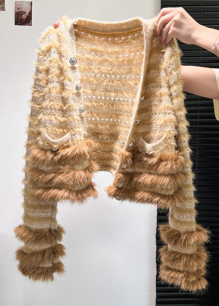 Kunst Kaffee Knopf Fuchsfell Patchwork Strickmäntel Winter