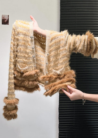 Kunst Kaffee Knopf Fuchsfell Patchwork Strickmäntel Winter