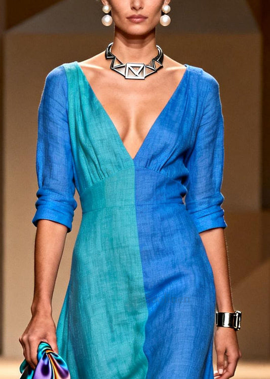 Art Colorblock Asymmetrical Patchwork Cotton Maxi Dress Summer