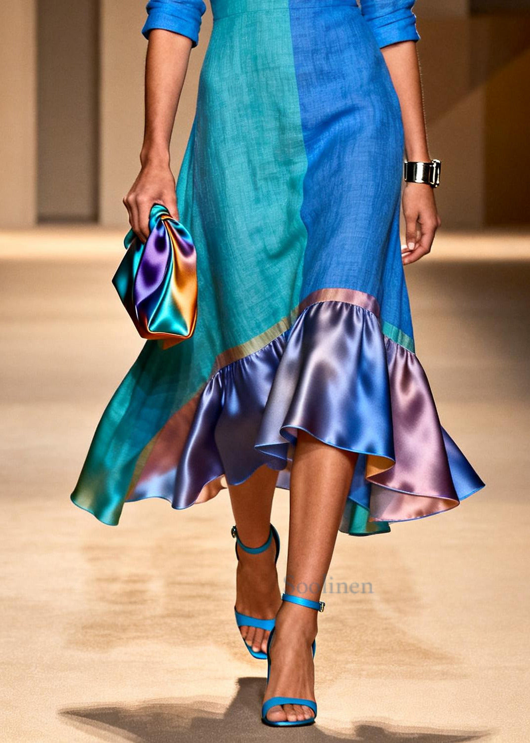 Art Colorblock Asymmetrical Patchwork Cotton Maxi Dress Summer