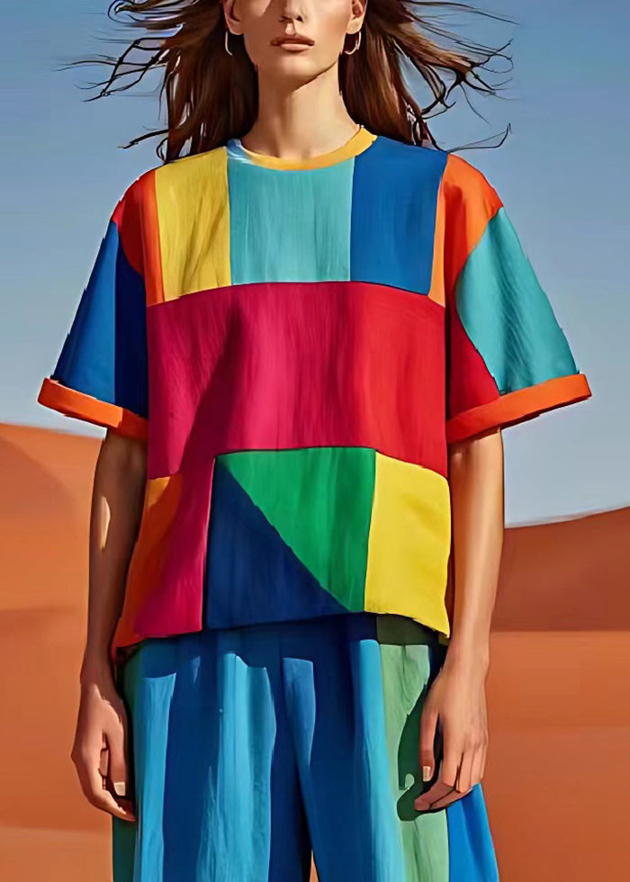 Art Colorblock Asymmetrische Patchwork Leinen Tank Tops Sommer