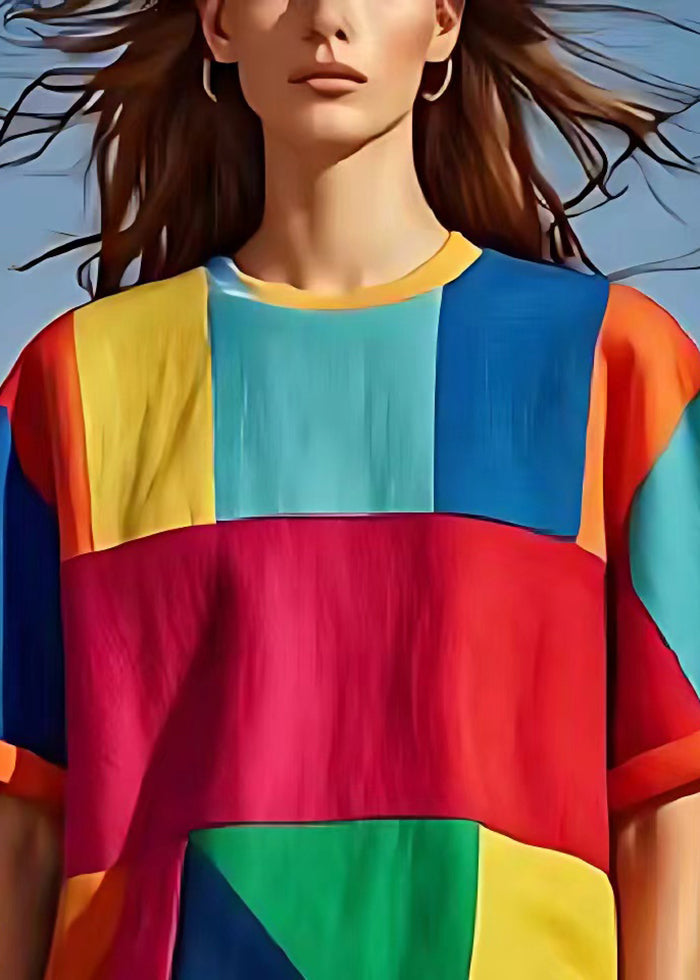 Art Colorblock Asymmetrische Patchwork Leinen Tank Tops Sommer