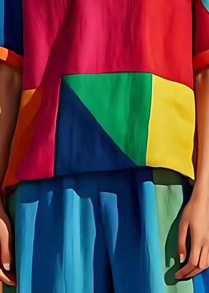Art Colorblock Asymmetrische Patchwork Leinen Tank Tops Sommer