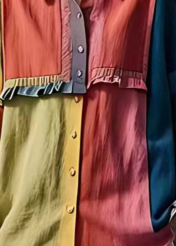 Art Colorblock Ruffled Patchwork Linen Tops Summer