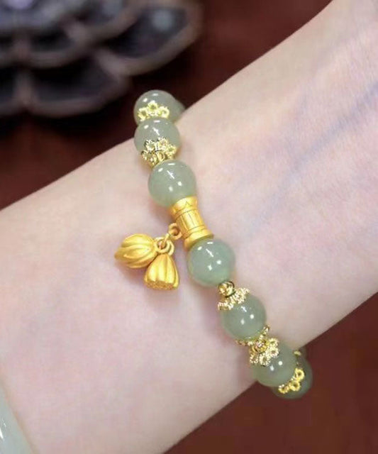 Pulsera de cadena de loto de jade cian artístico