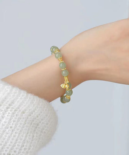 Pulsera de cadena de loto de jade cian artístico