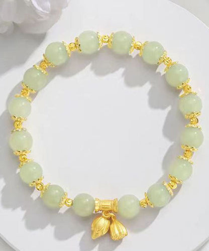 Pulsera de cadena de loto de jade cian artístico