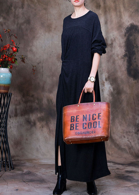 Art Dunkelgrau O-Ausschnitt seitlich offen Asymmetrische Velours lange Kleider Frühling