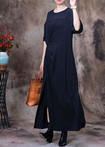 Art Dunkelgrau O-Ausschnitt seitlich offen Asymmetrische Velours lange Kleider Frühling