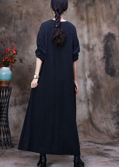 Art Dunkelgrau O-Ausschnitt seitlich offen Asymmetrische Velours lange Kleider Frühling