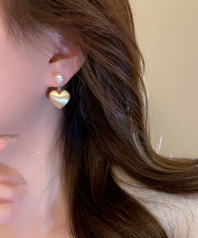 Pendientes de botón con perla de amor de aleación de oro artístico