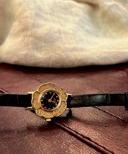 Art Gold Leather Alloy Camellia Quartz Movement Watches