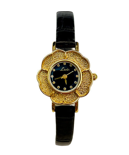 Art Gold Leather Alloy Camellia Quartz Movement Watches