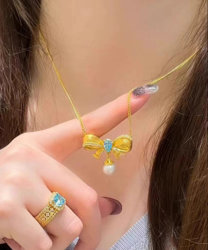 Art Gold Edelstahl Legierung Zirkon Perle Schmetterling Anhänger Halskette