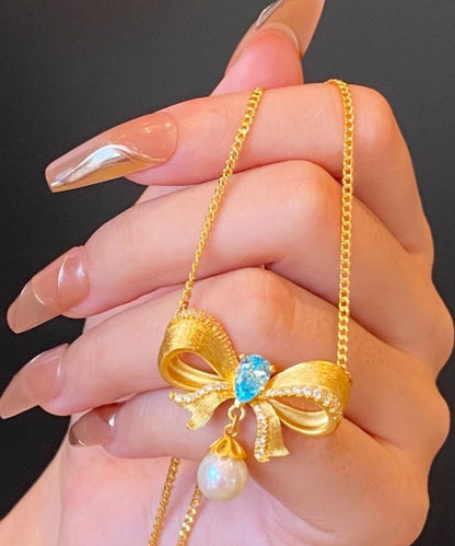 Art Gold Edelstahl Legierung Zirkon Perle Schmetterling Anhänger Halskette