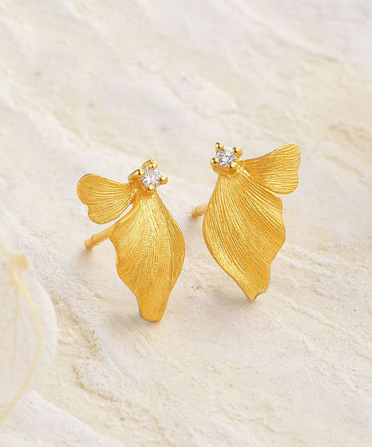 Pendientes de mariposa con sobredorado de plata de ley Art Gold