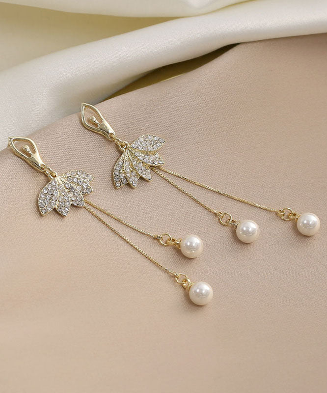 Pendientes colgantes de plata de ley dorada con perla y circonitas