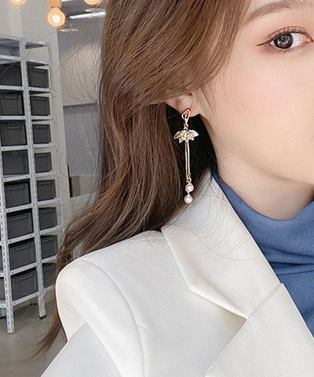 Pendientes colgantes de plata de ley dorada con perla y circonitas