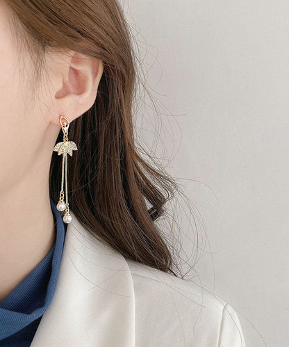 Pendientes colgantes de plata de ley dorada con perla y circonitas