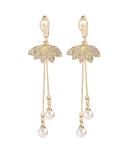 Pendientes colgantes de plata de ley dorada con perla y circonitas