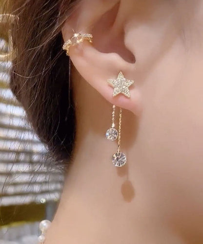 Art Gold Sterling Silver Overgild Zircon Star Tassel Drop Earrings