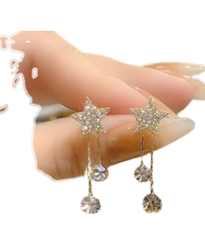 Art Gold Sterling Silver Overgild Zircon Star Tassel Drop Earrings