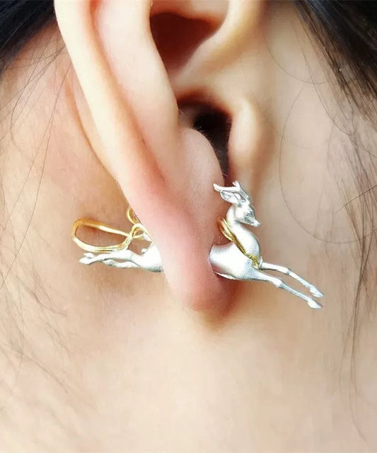 Art Gold Streamers Dunhuang Little Deer Gold Plated Single Stud Earrings