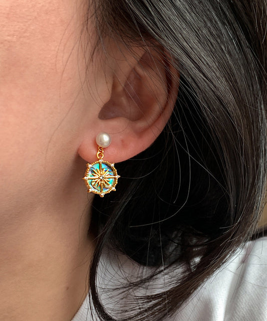 Art Gradient Blue Zircon Fine Pearl Drop Earrings