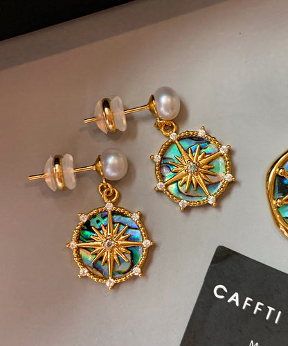 Art Gradient Blue Zircon Fine Pearl Drop Earrings