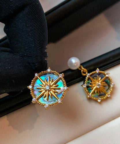 Art Gradient Blue Zircon Fine Pearl Drop Earrings