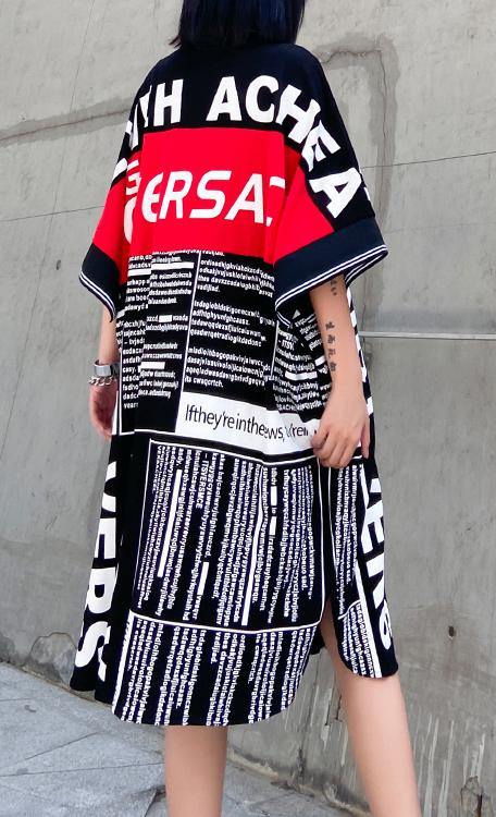 Art Graphic Patchwork Cotton Button Summer Dresses - SooLinen