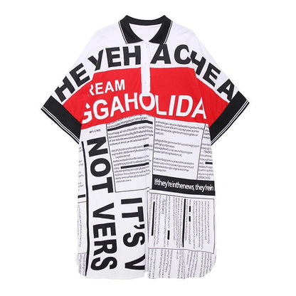 Art Graphic Patchwork Cotton Button Summer Dresses - SooLinen