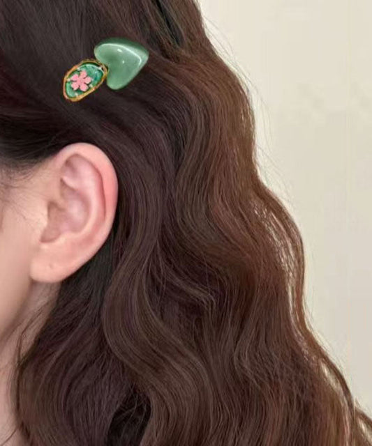 Kunstgrünes Set aus zwei Haarnadeln mit Perlen und Blumenmuster aus Legierung „Love“.