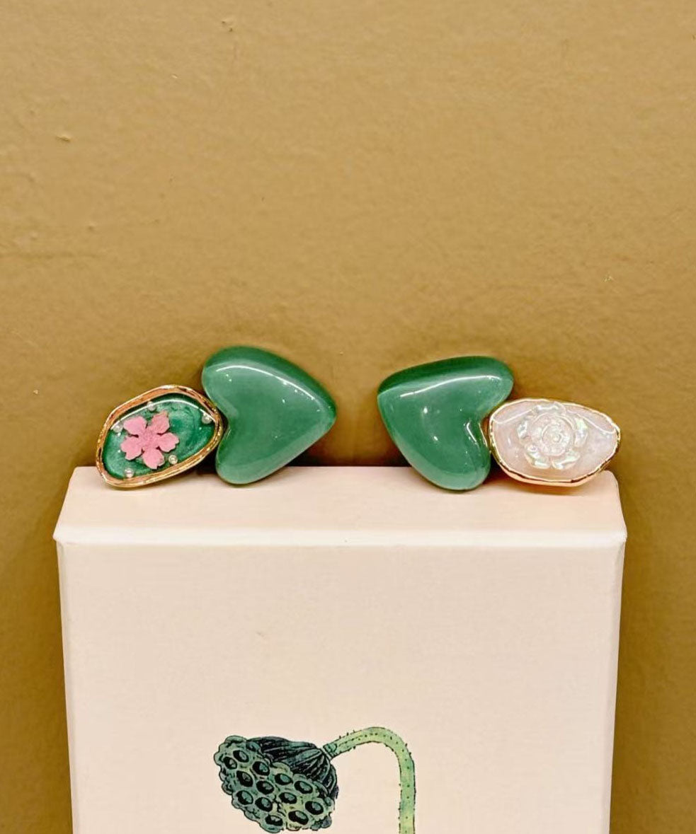 Art Green Allloy Love Pearl Floral Hairpin Two-Piece Set