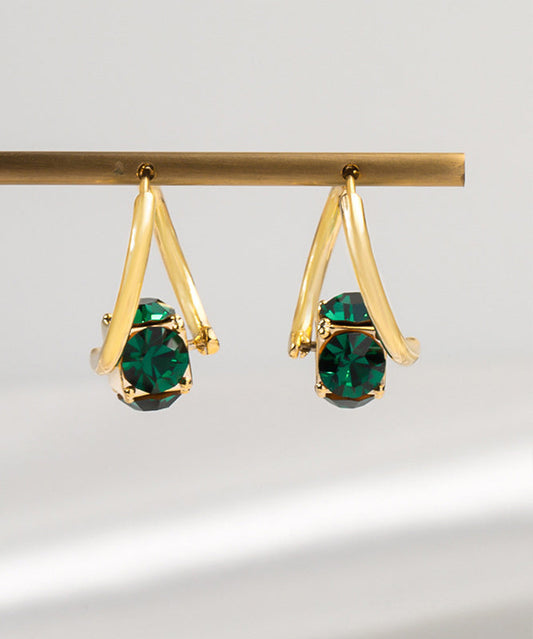 Pendientes de aro con circonitas doradas de cobre verde artístico
