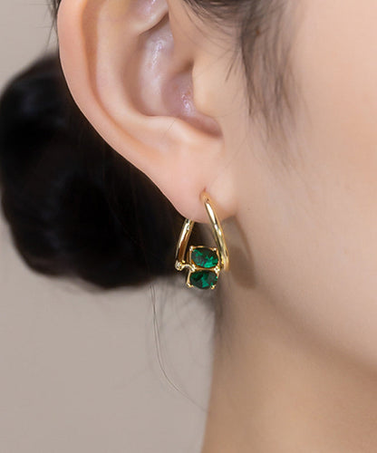 Pendientes de aro con circonitas doradas de cobre verde artístico