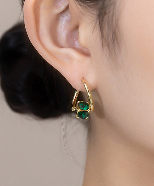 Pendientes de aro con circonitas doradas de cobre verde artístico
