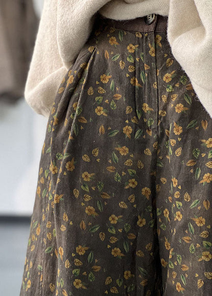 Art Green Elastische Taille Print Feine Baumwolle gefüllt Weite Beinhose Winter