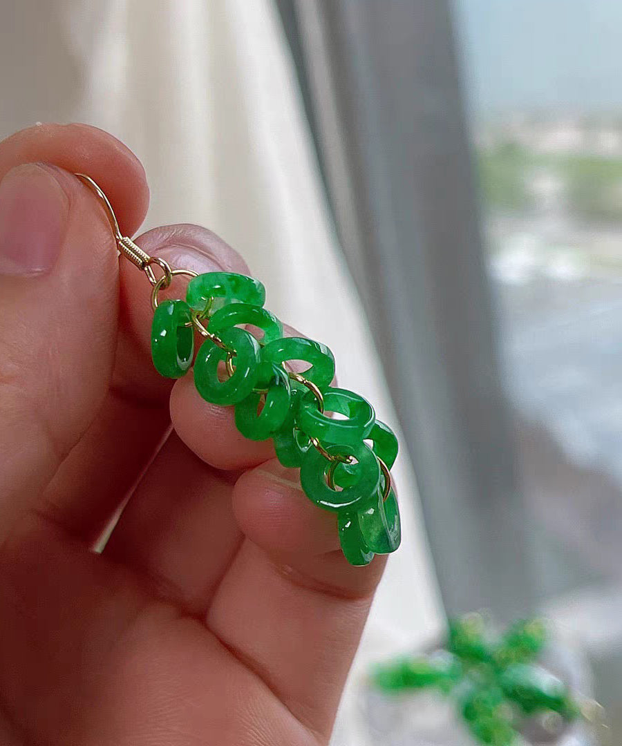 Pendientes colgantes con borlas de jade dorado en plata de ley verde artística