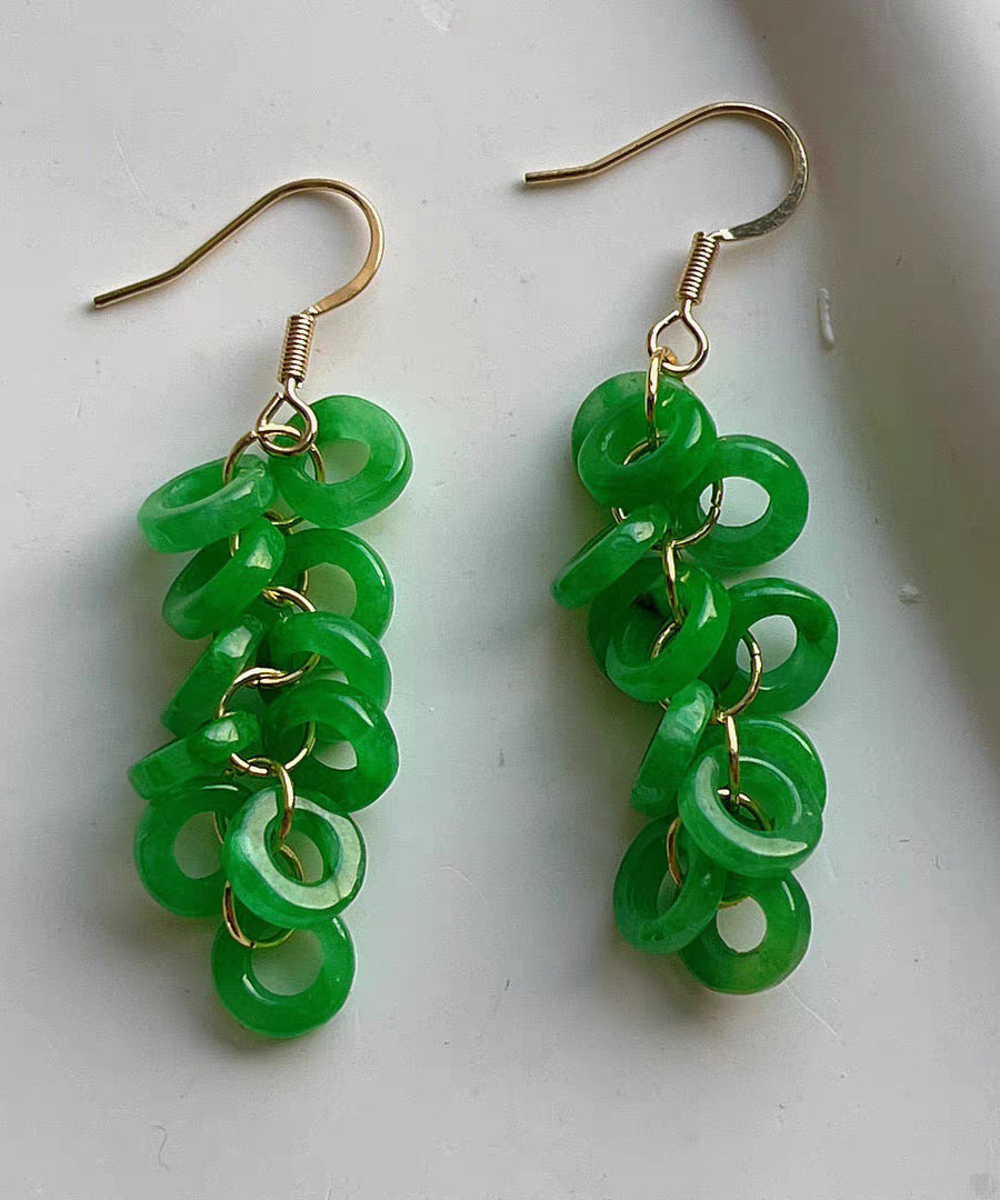 Pendientes colgantes con borlas de jade dorado en plata de ley verde artística