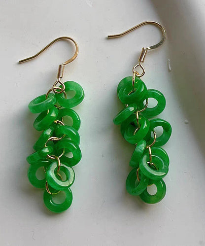 Pendientes colgantes con borlas de jade dorado en plata de ley verde artística
