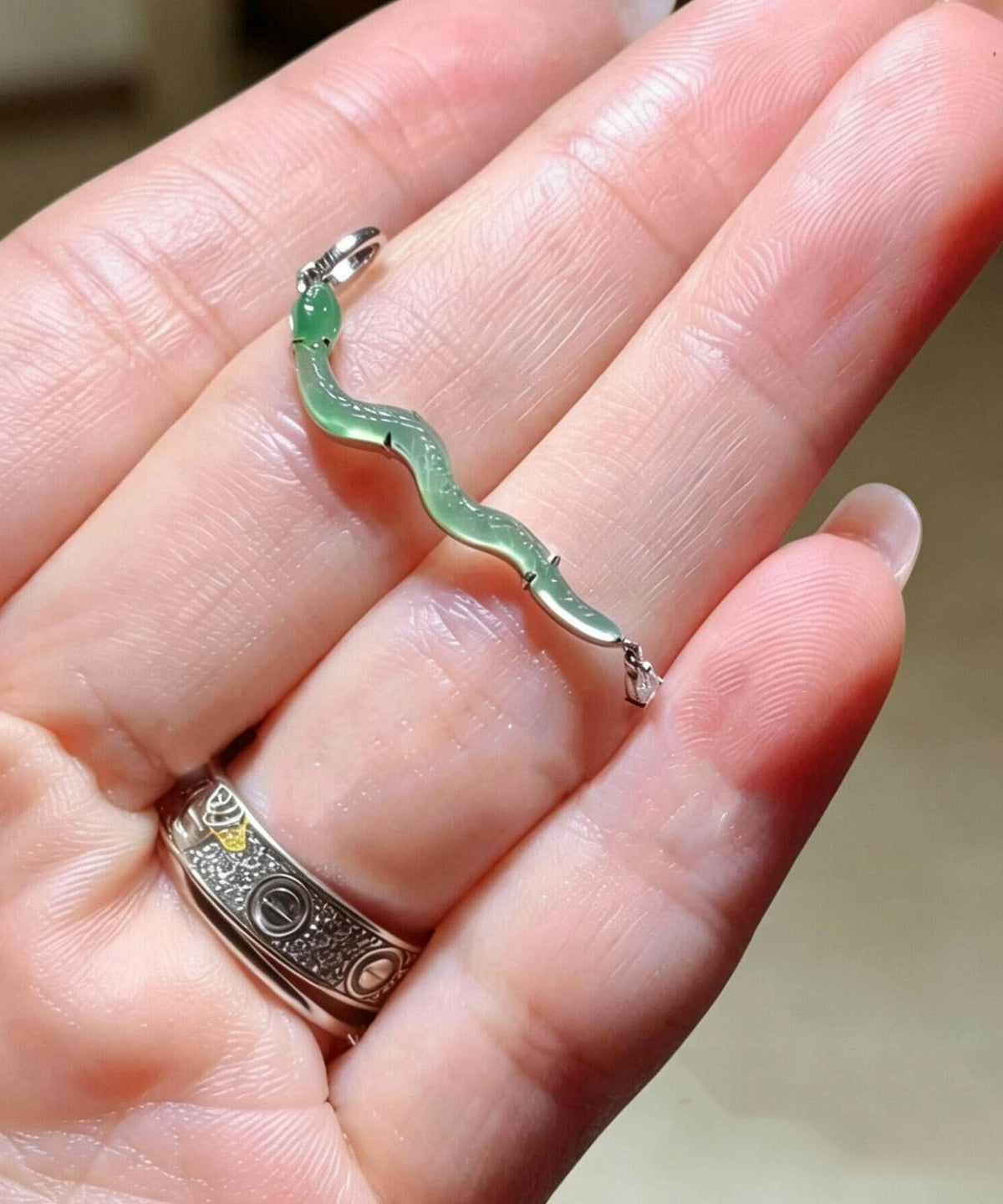 Art Green Sterling Silver Zircon Jade Snake DIY Beads