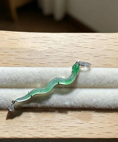 Art Green Sterling Silver Zircon Jade Snake DIY Beads