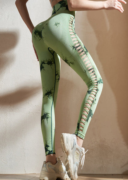 Art Green Tie Dye Butt Scrunch Capri Athletic Leggings