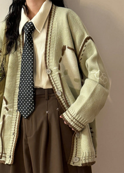 Art Green V Neck Hole Cozy Knit Coats Spring