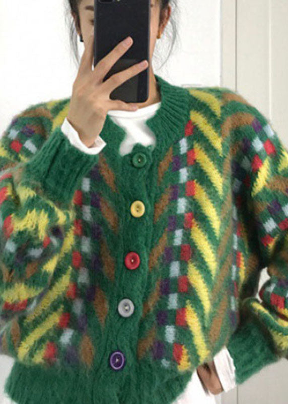 Kunst Grün retro Button Niedlich Herbst Strickpullover