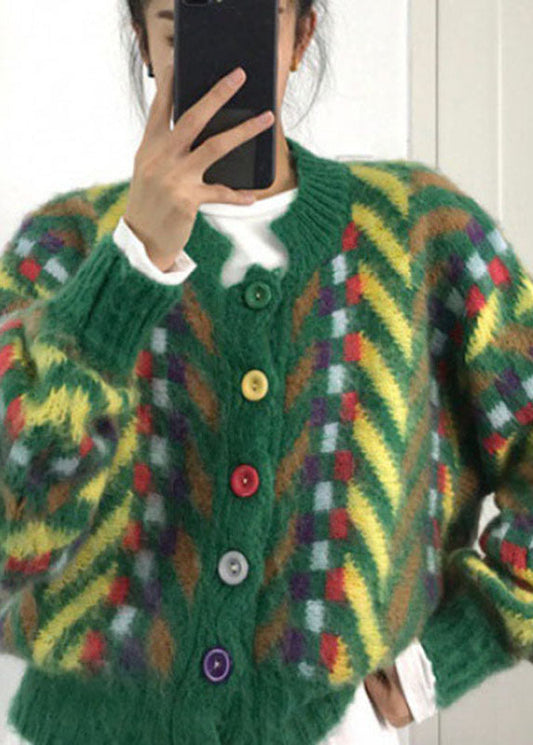 Kunst Grün retro Button Niedlich Herbst Strickpullover