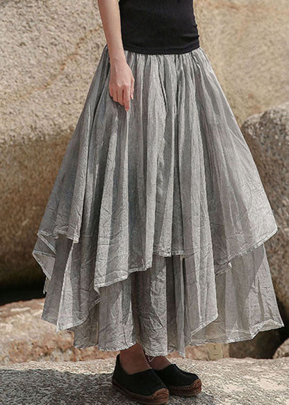 Art Grey Asymmetrische Taschen Baumwolle Rock Frühling